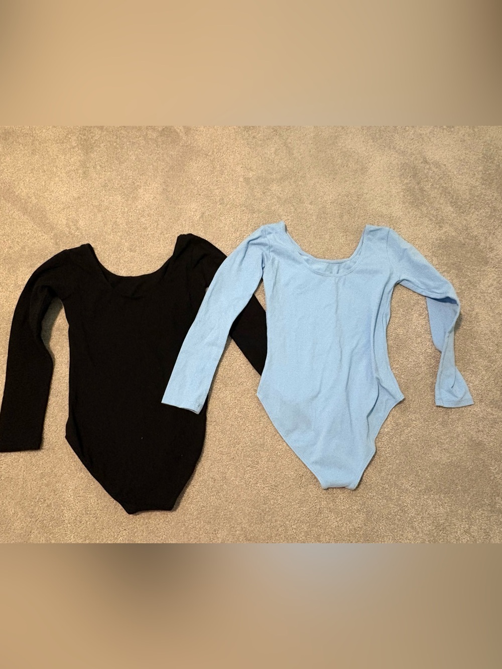Kids Long Sleeve One-Piece Leotard in Light Blue and Black